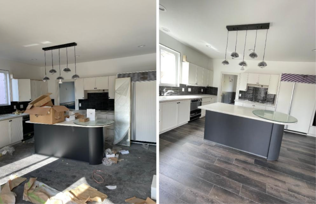Before and after — full kitchen